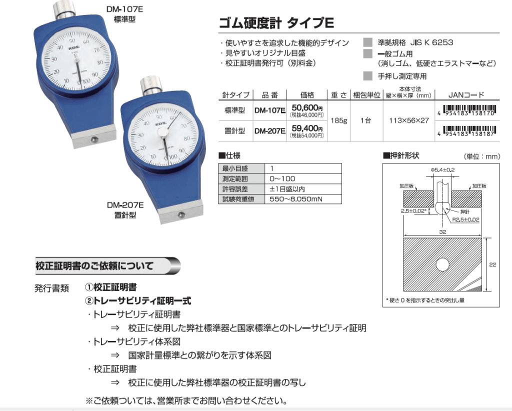 ムラテックKDS株式会社　KDS　ゴム硬度計タイプA　/　ゴム硬度計タイプE