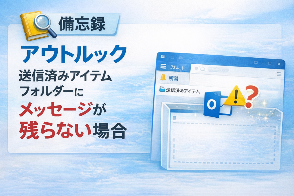 忘備録　アウトルック　送信済みアイテムフォルダーにメッセージが残らない場合