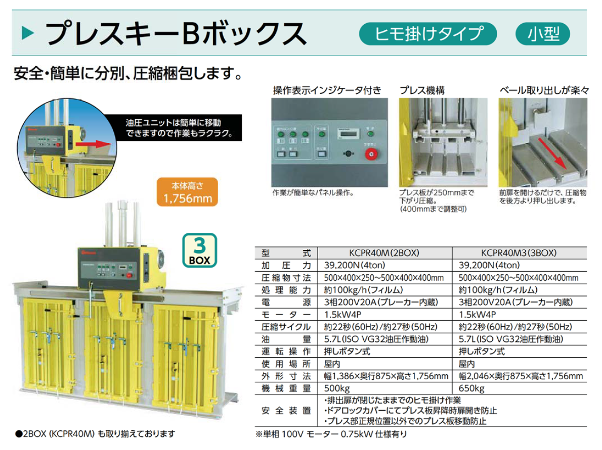 圧縮減容梱包機　KCPR40M（BOX） / KCPM（3BOX）プレスキーBボックス　ヒモ掛けタイプ　中型