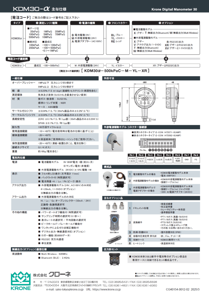 高精度デジタル圧力計「KDM30-α」新登場｜株式会社クローネ