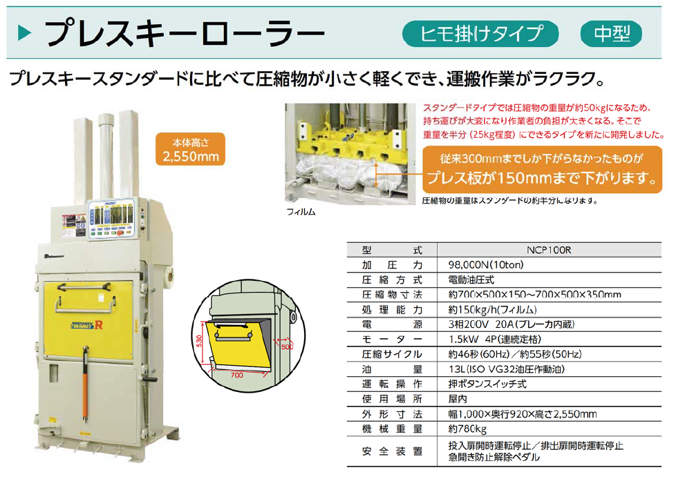 スギヤス　Bishamon　ビシャモン　圧縮減容梱包機　プレスキーローラー　NCP100R